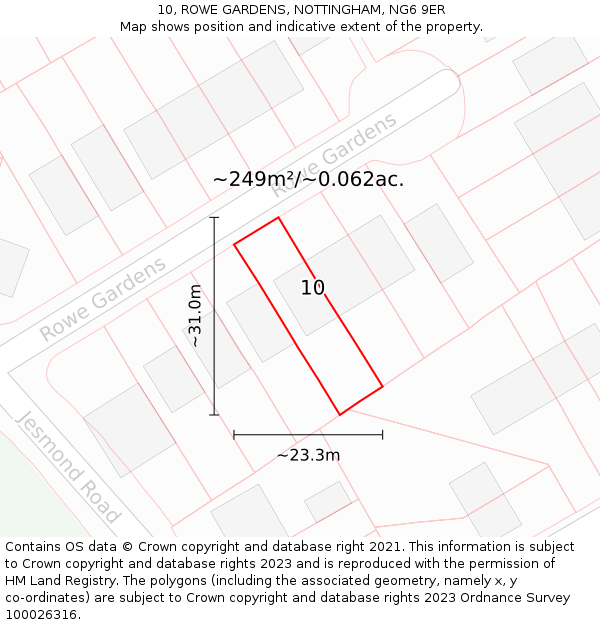 10, ROWE GARDENS, NOTTINGHAM, NG6 9ER: Plot and title map