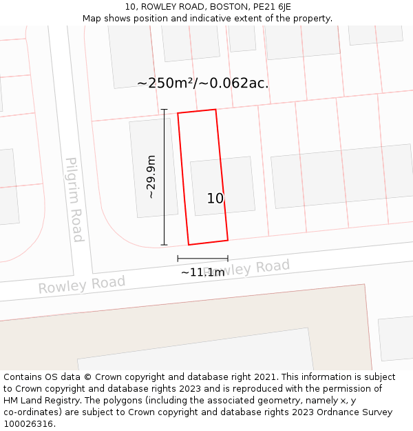 10, ROWLEY ROAD, BOSTON, PE21 6JE: Plot and title map