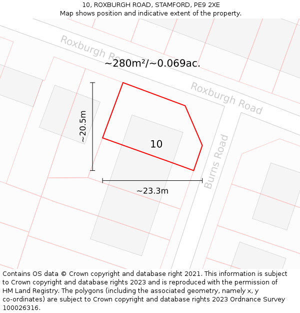 10, ROXBURGH ROAD, STAMFORD, PE9 2XE: Plot and title map