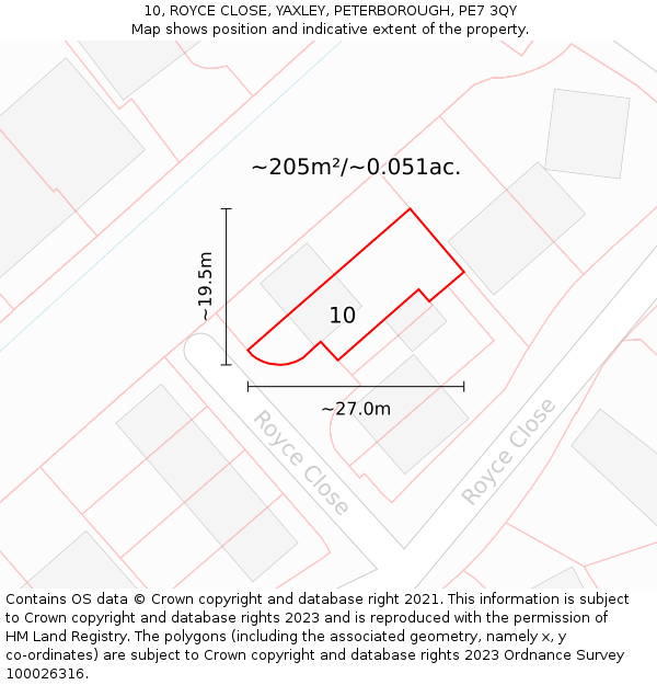 10, ROYCE CLOSE, YAXLEY, PETERBOROUGH, PE7 3QY: Plot and title map