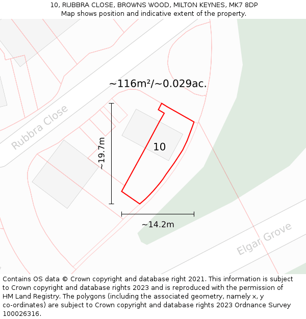 10, RUBBRA CLOSE, BROWNS WOOD, MILTON KEYNES, MK7 8DP: Plot and title map