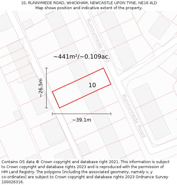 10, RUNNYMEDE ROAD, WHICKHAM, NEWCASTLE UPON TYNE, NE16 4LD: Plot and title map