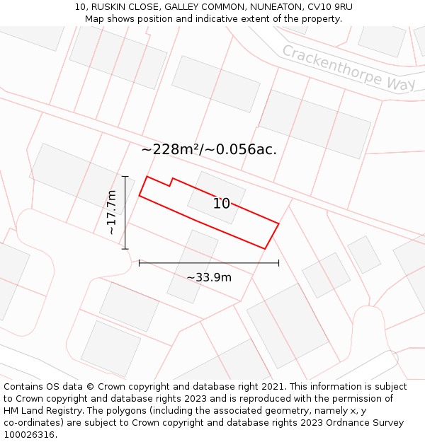 10, RUSKIN CLOSE, GALLEY COMMON, NUNEATON, CV10 9RU: Plot and title map