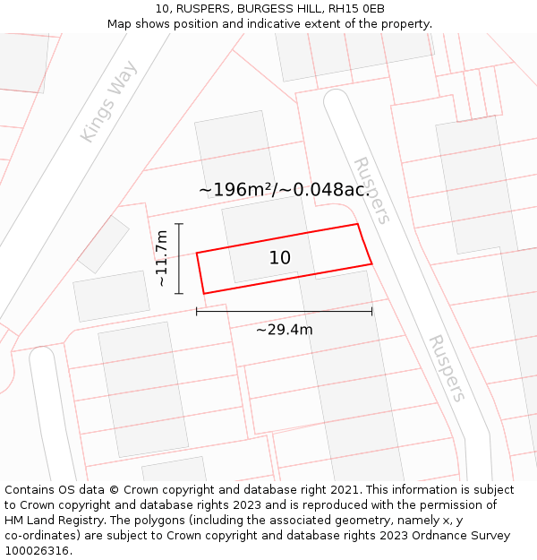 10, RUSPERS, BURGESS HILL, RH15 0EB: Plot and title map