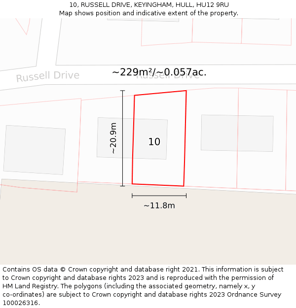 10, RUSSELL DRIVE, KEYINGHAM, HULL, HU12 9RU: Plot and title map