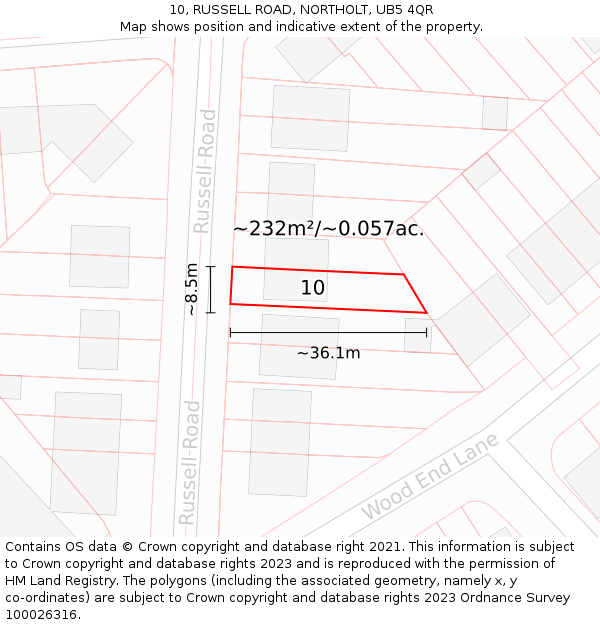 10, RUSSELL ROAD, NORTHOLT, UB5 4QR: Plot and title map