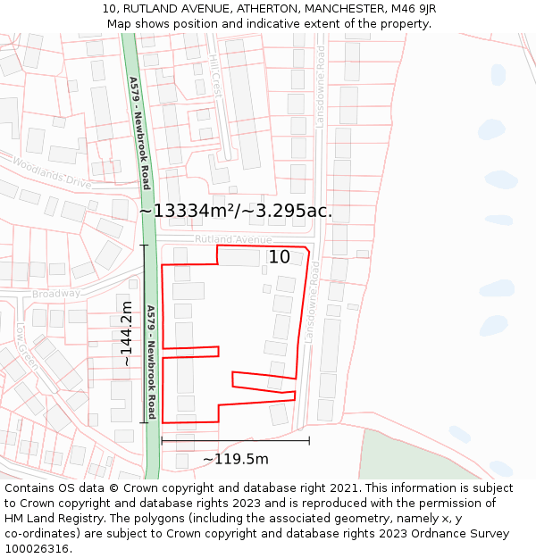 10, RUTLAND AVENUE, ATHERTON, MANCHESTER, M46 9JR: Plot and title map