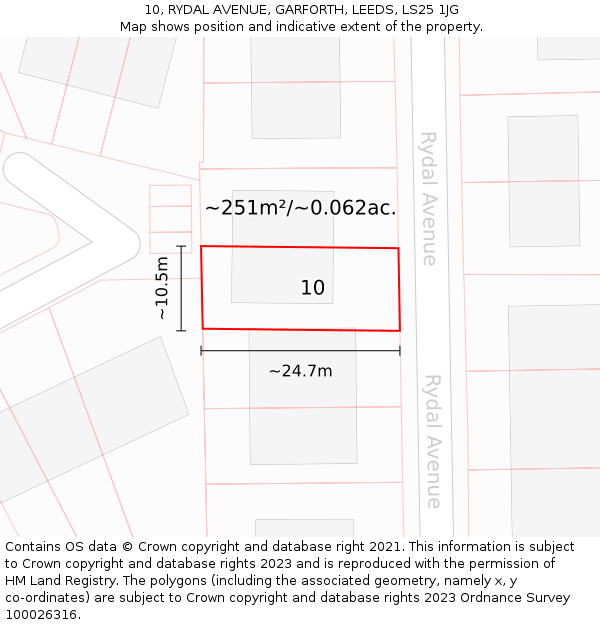 10, RYDAL AVENUE, GARFORTH, LEEDS, LS25 1JG: Plot and title map