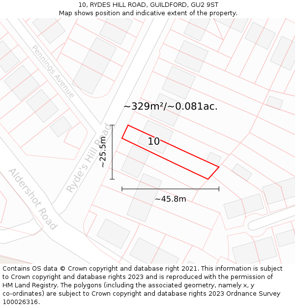 10, RYDES HILL ROAD, GUILDFORD, GU2 9ST: Plot and title map