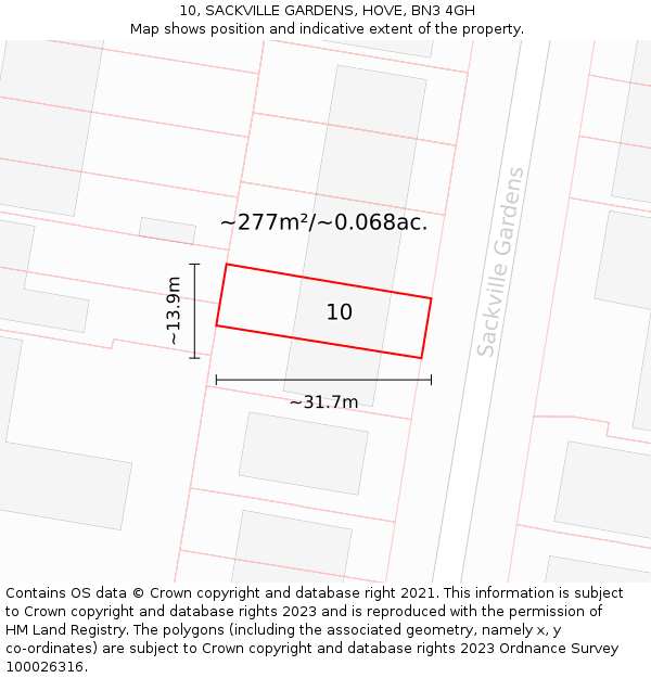 10, SACKVILLE GARDENS, HOVE, BN3 4GH: Plot and title map