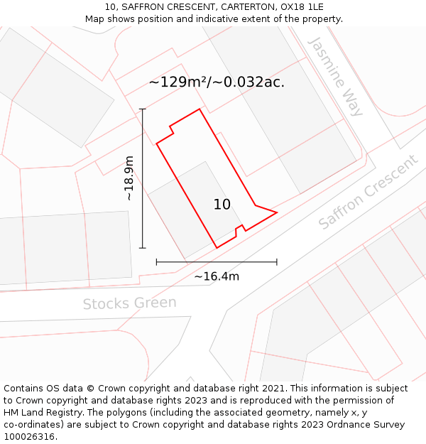 10, SAFFRON CRESCENT, CARTERTON, OX18 1LE: Plot and title map