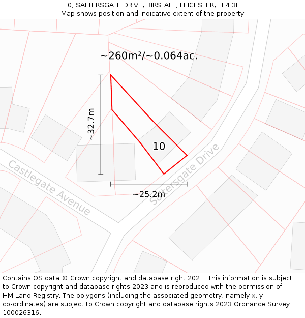 10, SALTERSGATE DRIVE, BIRSTALL, LEICESTER, LE4 3FE: Plot and title map