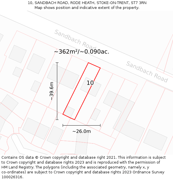 10, SANDBACH ROAD, RODE HEATH, STOKE-ON-TRENT, ST7 3RN: Plot and title map