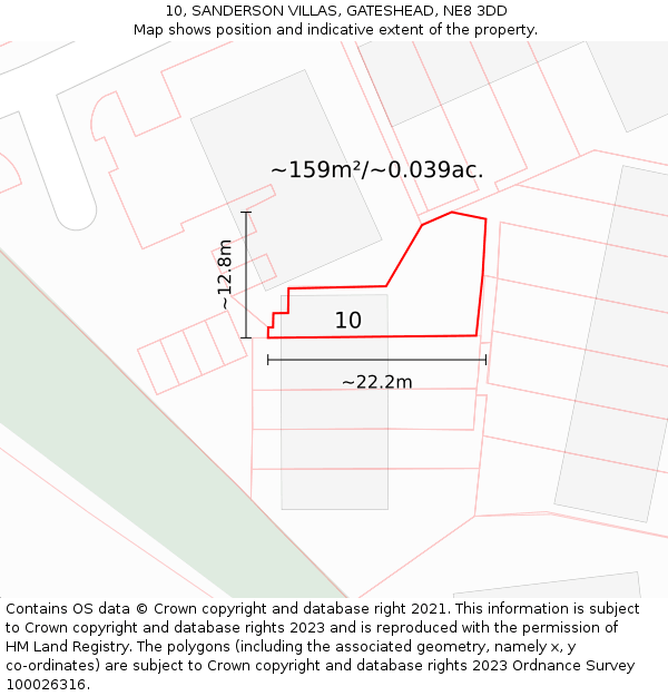10, SANDERSON VILLAS, GATESHEAD, NE8 3DD: Plot and title map