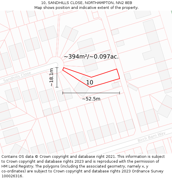 10, SANDHILLS CLOSE, NORTHAMPTON, NN2 8EB: Plot and title map