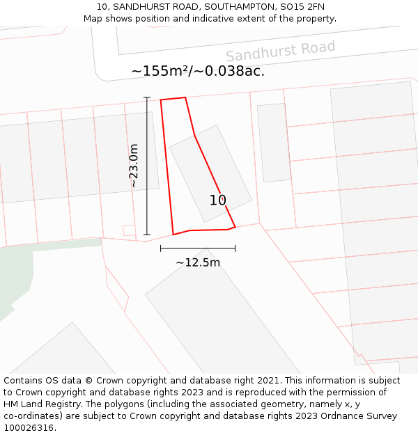 10, SANDHURST ROAD, SOUTHAMPTON, SO15 2FN: Plot and title map