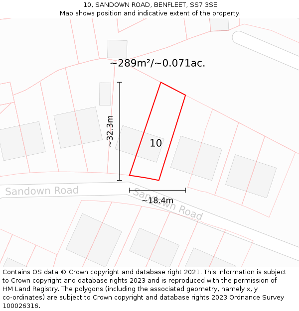 10, SANDOWN ROAD, BENFLEET, SS7 3SE: Plot and title map