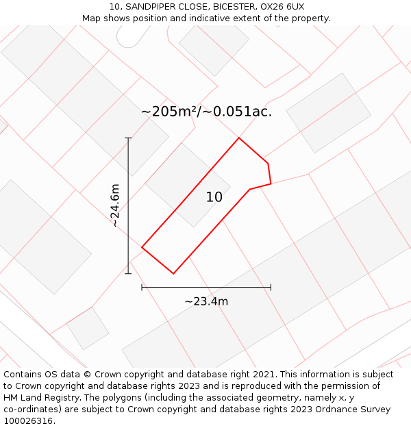 10, SANDPIPER CLOSE, BICESTER, OX26 6UX: Plot and title map