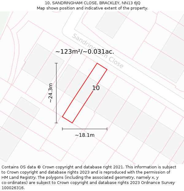 10, SANDRINGHAM CLOSE, BRACKLEY, NN13 6JQ: Plot and title map