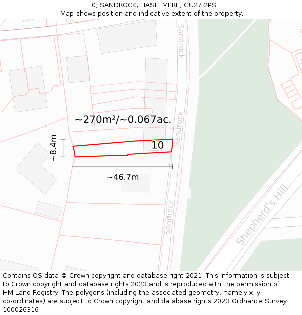 10, SANDROCK, HASLEMERE, GU27 2PS: Plot and title map