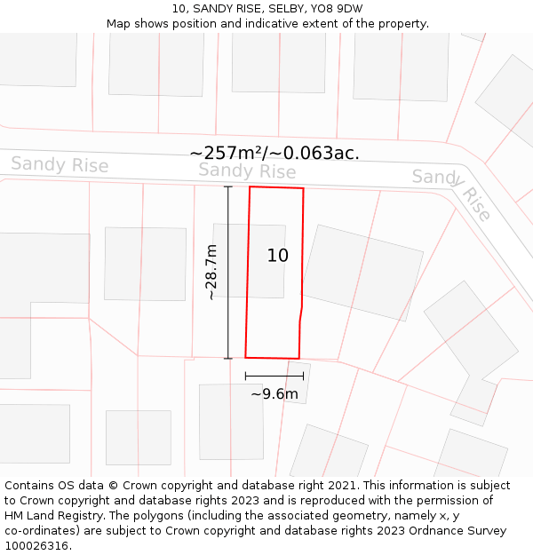 10, SANDY RISE, SELBY, YO8 9DW: Plot and title map