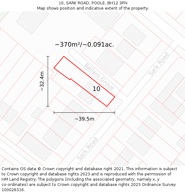 10, SARK ROAD, POOLE, BH12 3PN: Plot and title map