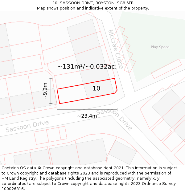 10, SASSOON DRIVE, ROYSTON, SG8 5FR: Plot and title map