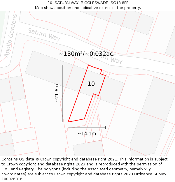 10, SATURN WAY, BIGGLESWADE, SG18 8FF: Plot and title map