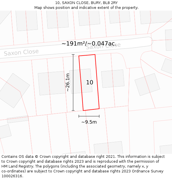 10, SAXON CLOSE, BURY, BL8 2RY: Plot and title map