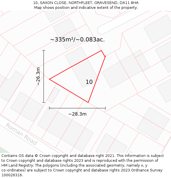 10, SAXON CLOSE, NORTHFLEET, GRAVESEND, DA11 8HA: Plot and title map