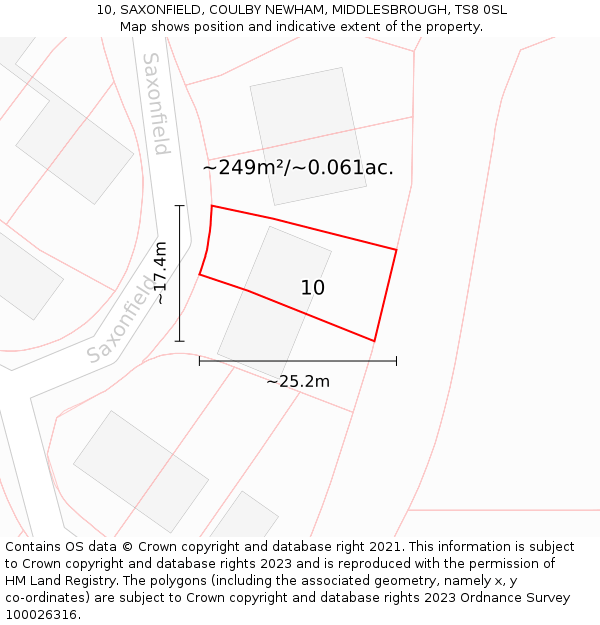 10, SAXONFIELD, COULBY NEWHAM, MIDDLESBROUGH, TS8 0SL: Plot and title map