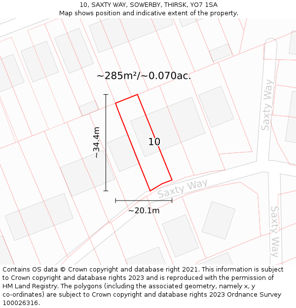 10, SAXTY WAY, SOWERBY, THIRSK, YO7 1SA: Plot and title map