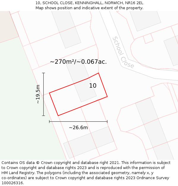 10, SCHOOL CLOSE, KENNINGHALL, NORWICH, NR16 2EL: Plot and title map