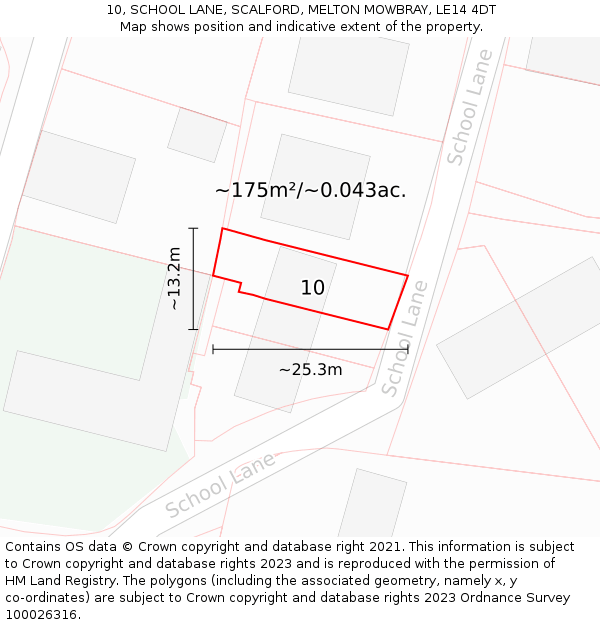 10, SCHOOL LANE, SCALFORD, MELTON MOWBRAY, LE14 4DT: Plot and title map