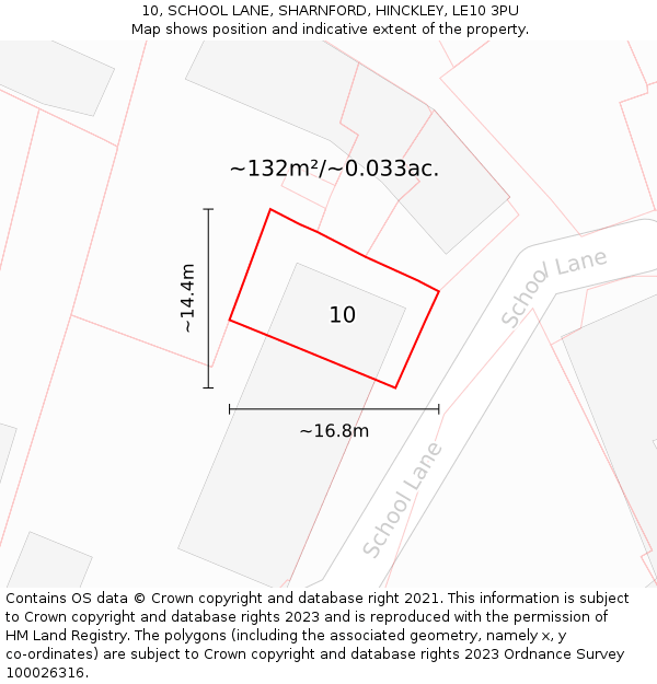 10, SCHOOL LANE, SHARNFORD, HINCKLEY, LE10 3PU: Plot and title map