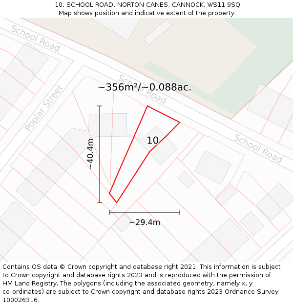 10, SCHOOL ROAD, NORTON CANES, CANNOCK, WS11 9SQ: Plot and title map