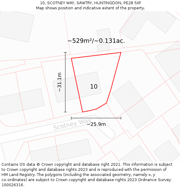 10, SCOTNEY WAY, SAWTRY, HUNTINGDON, PE28 5XF: Plot and title map