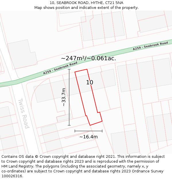 10, SEABROOK ROAD, HYTHE, CT21 5NA: Plot and title map