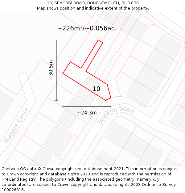 10, SEAGRIM ROAD, BOURNEMOUTH, BH8 0BD: Plot and title map