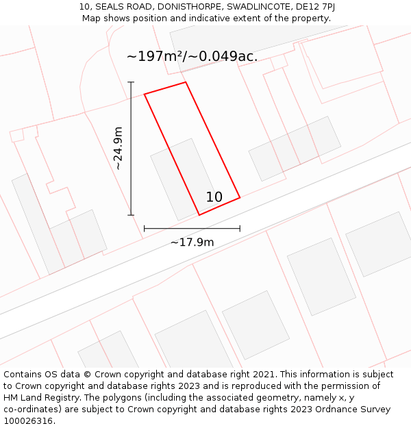 10, SEALS ROAD, DONISTHORPE, SWADLINCOTE, DE12 7PJ: Plot and title map