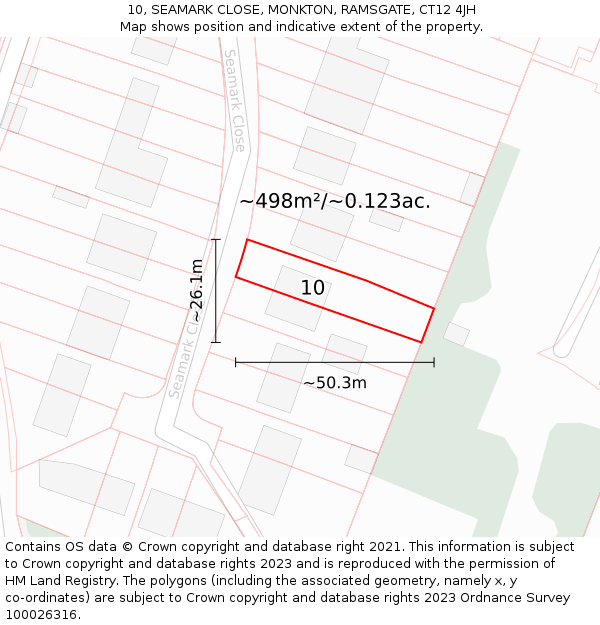 10, SEAMARK CLOSE, MONKTON, RAMSGATE, CT12 4JH: Plot and title map