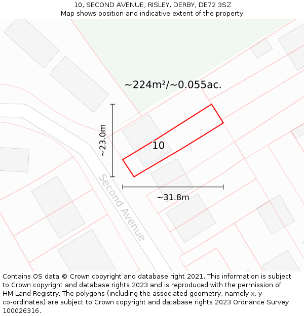 10, SECOND AVENUE, RISLEY, DERBY, DE72 3SZ: Plot and title map