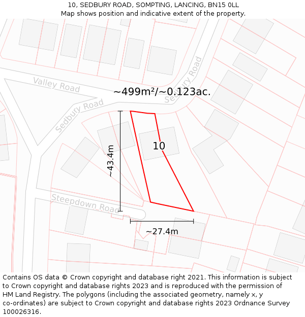 10, SEDBURY ROAD, SOMPTING, LANCING, BN15 0LL: Plot and title map