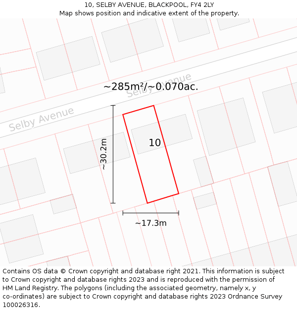 10, SELBY AVENUE, BLACKPOOL, FY4 2LY: Plot and title map