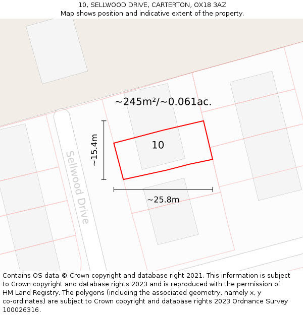 10, SELLWOOD DRIVE, CARTERTON, OX18 3AZ: Plot and title map