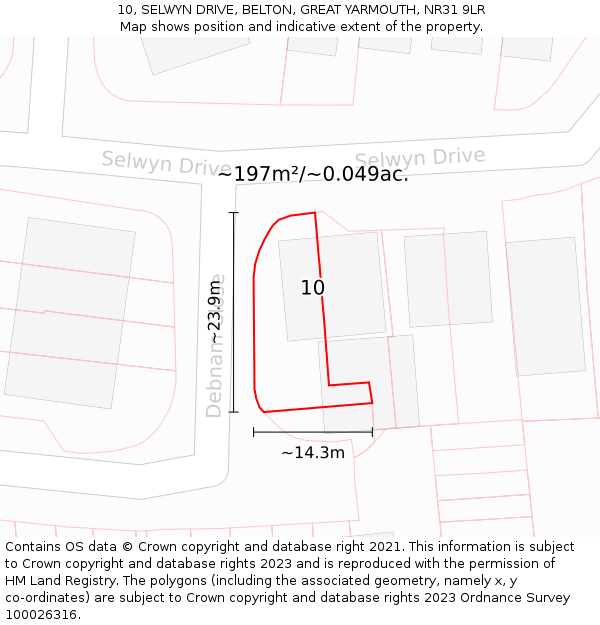 10, SELWYN DRIVE, BELTON, GREAT YARMOUTH, NR31 9LR: Plot and title map