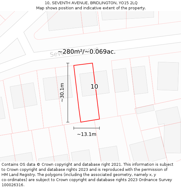 10, SEVENTH AVENUE, BRIDLINGTON, YO15 2LQ: Plot and title map