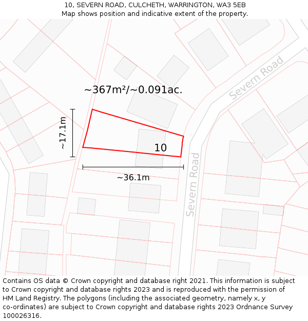 10, SEVERN ROAD, CULCHETH, WARRINGTON, WA3 5EB: Plot and title map