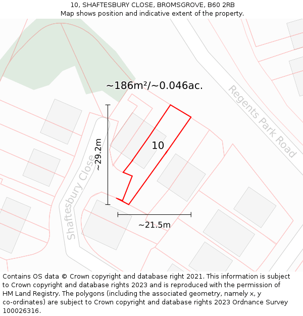 10, SHAFTESBURY CLOSE, BROMSGROVE, B60 2RB: Plot and title map