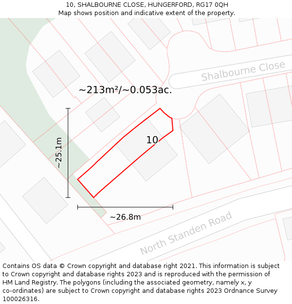 10, SHALBOURNE CLOSE, HUNGERFORD, RG17 0QH: Plot and title map